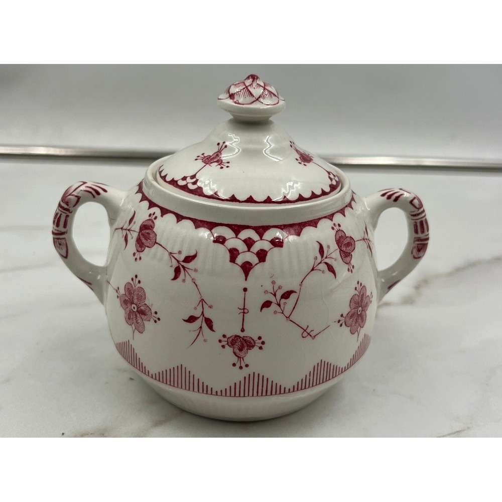 Vtg Denmark Furnivals Sugar Bowl Red English Ironstone Cottagecore